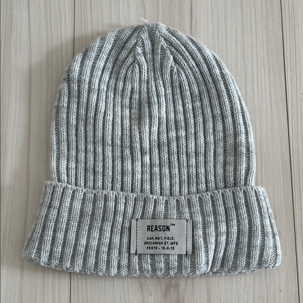 Reason Gray Ribbed Knit Beanie
